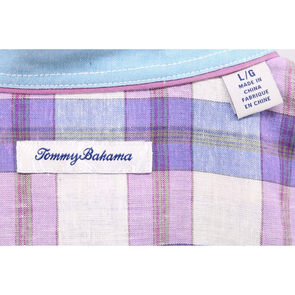 Tommy Bahama Shirt Sz L Plaid Linen Blend Long Sleeve Button Down Purple - Picture 6 of 7